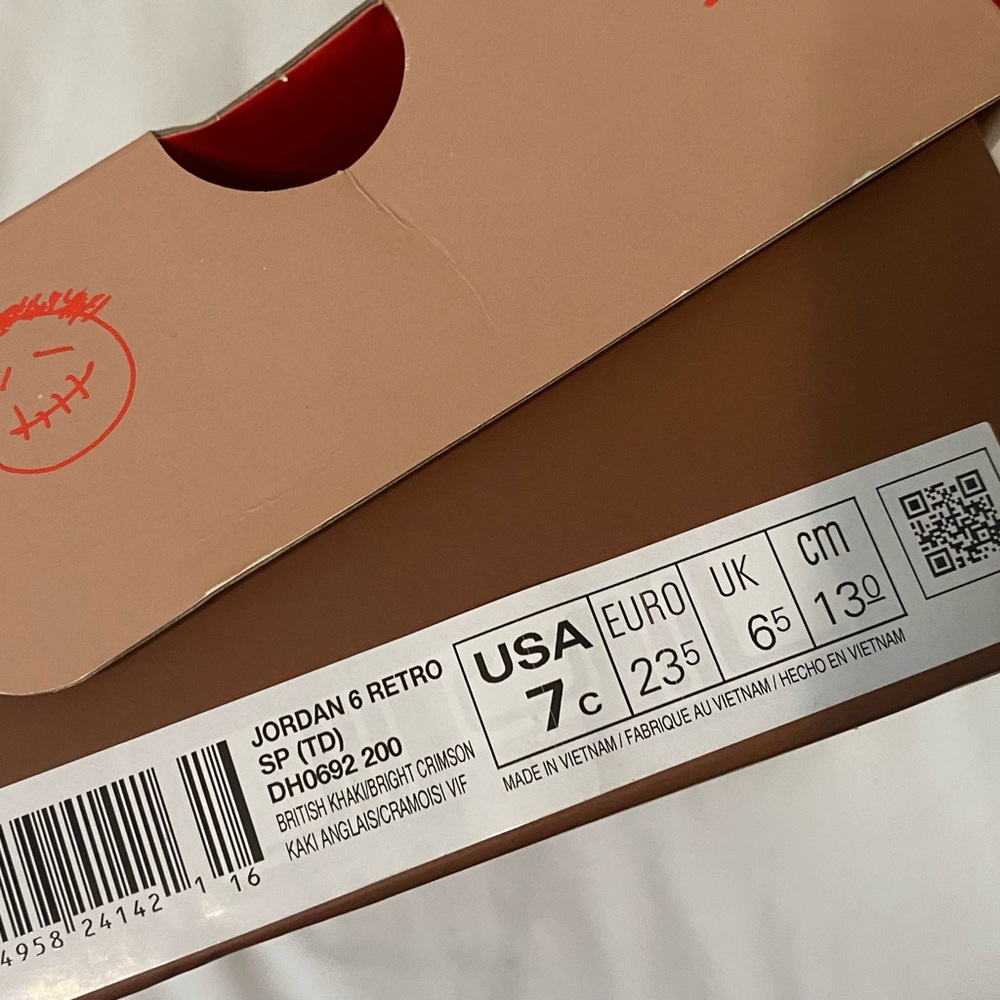 Travis Scott Jordan 6 Retro SP (TD) size 7C
